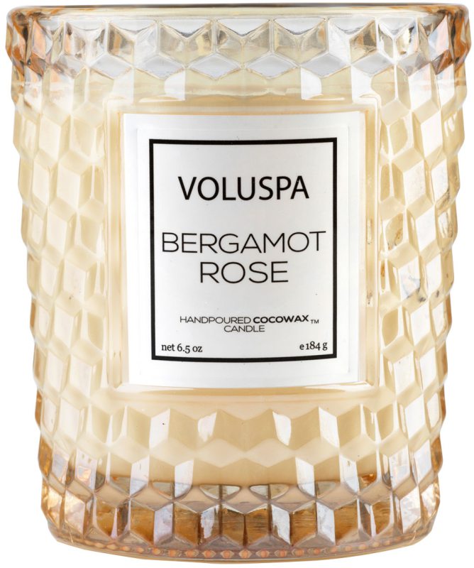 Voluspa Boxed Textured Glass Candle Roses Bergamot Rose  40h