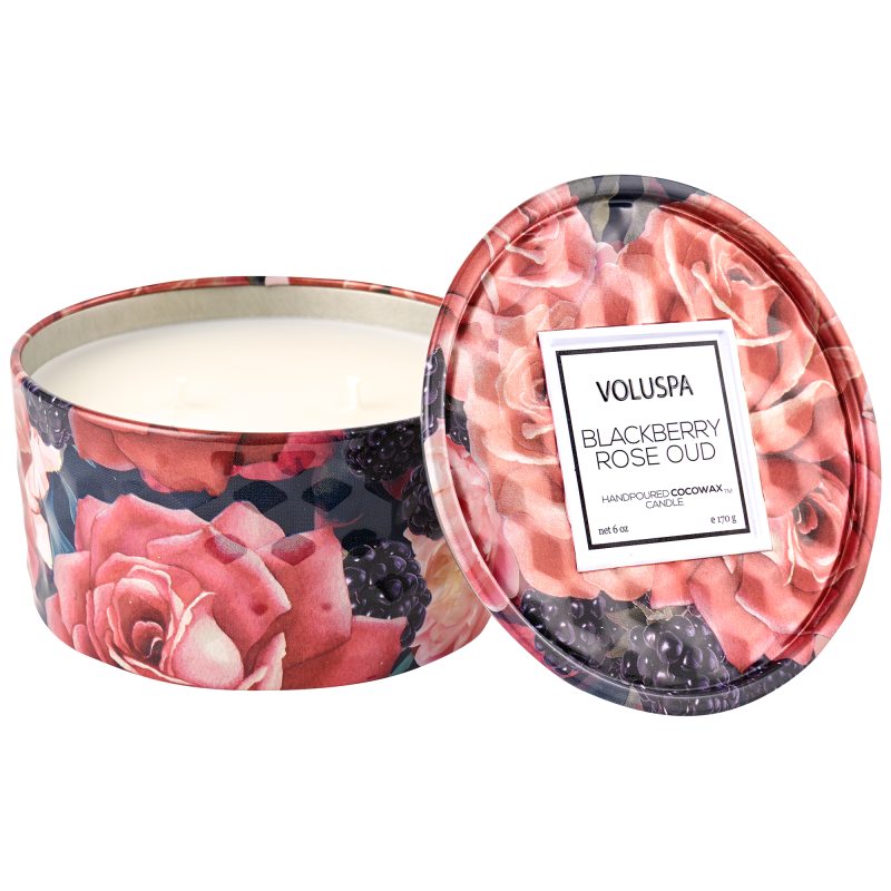 Voluspa Roses Collection Embossed Tin Berry Rose And Oud 30h