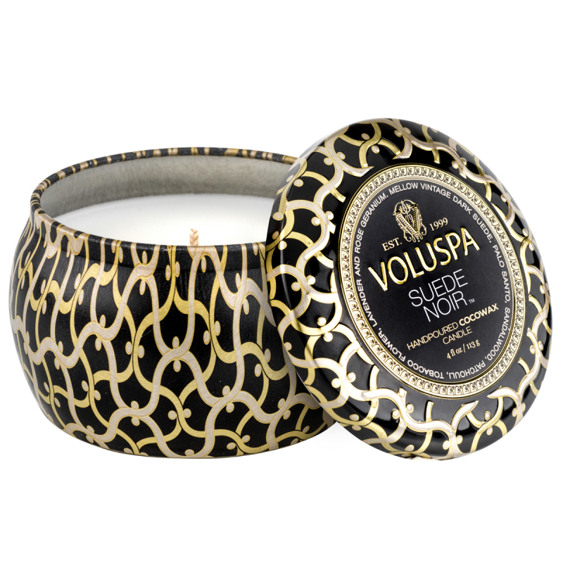 Voluspa Mini Tin Candle Suede Noir 25h