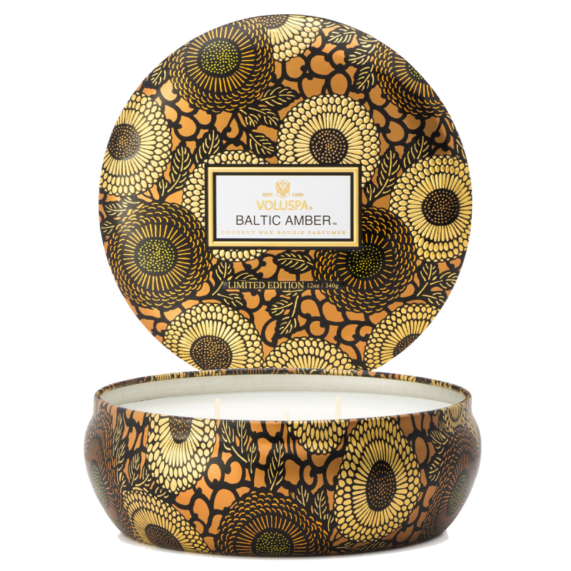 Voluspa 3-Wick Tin Candle Baltc Amber 40h