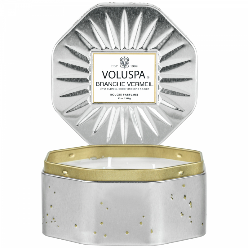 Voluspa Octogon Tin Candle Branche Vermeil 50h