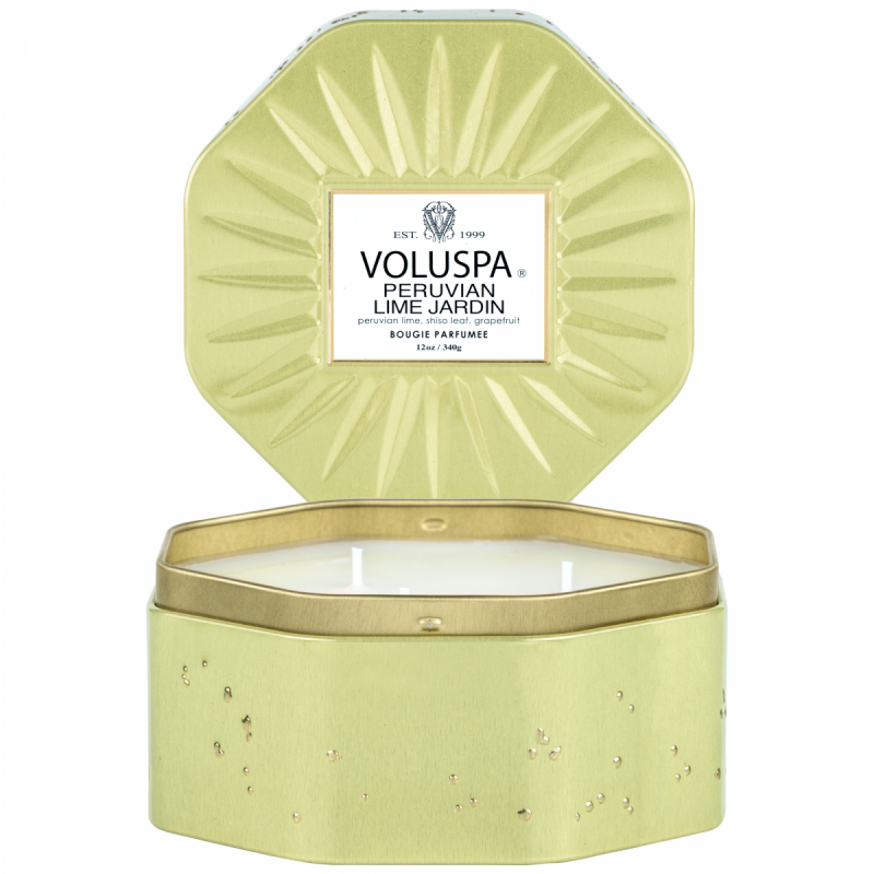 Voluspa Octogon Tin Candle Peruvian Lime Jardin 50h