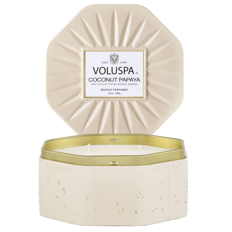 Voluspa Octogon Tin Candle Coconut Papaya 50h