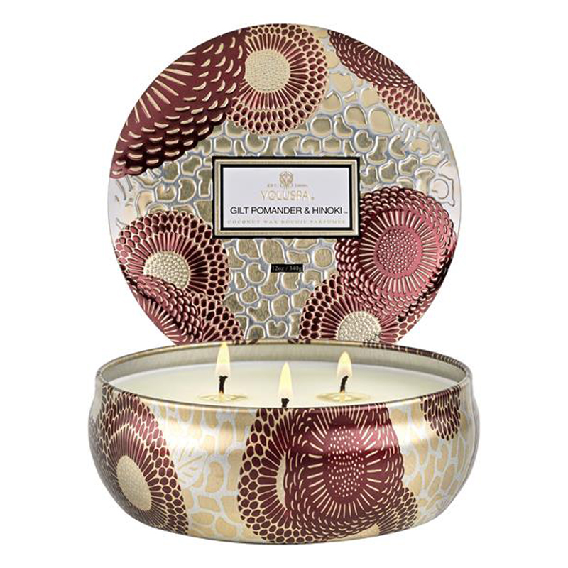 Voluspa 3-wick Candle Gilt Pomander And Hinoki 40h