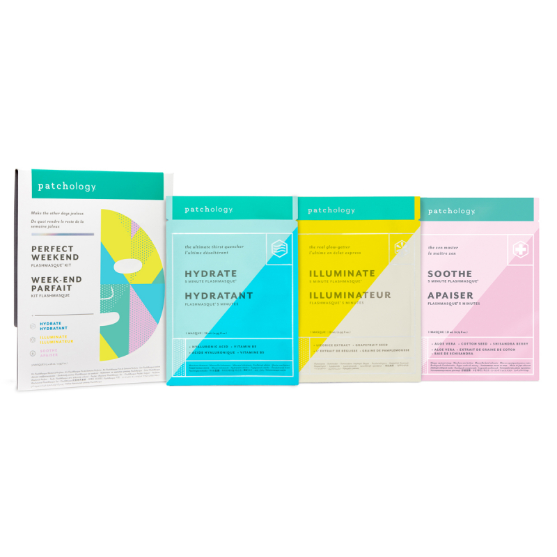 Patchology Perfect Weekend FlashMasque sheet mask Trio (1Hydrate 1Illuminate & 1Soothe)