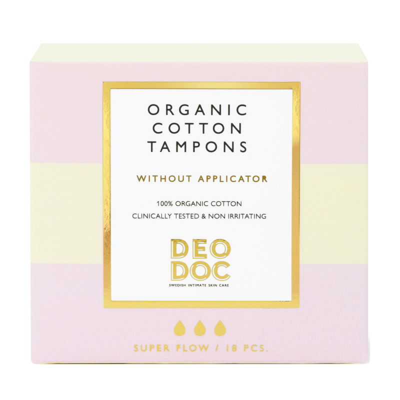 DeoDoc 100 % Organic Cotton Tampons Super no Applicator (18pcs)