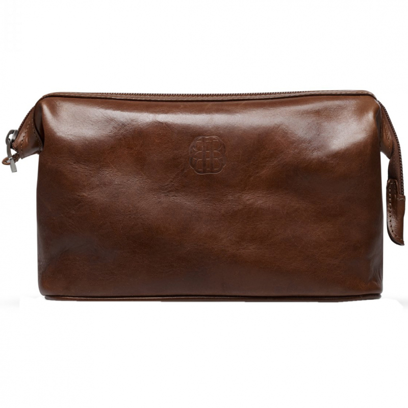 Benjamin Barber Brown Leather Toilet Bag