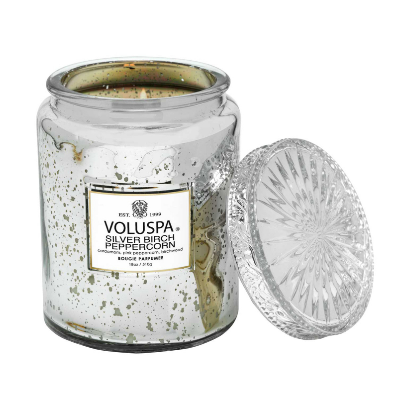 Voluspa Large Jar Candle Silver Birch Peppercorn 100h (510 g)